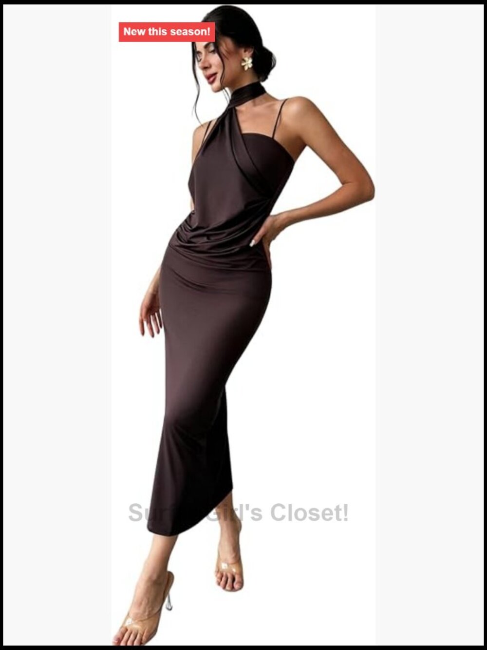 Women's One Shoulder Sleeveless Bodycon Maxi Dress Stretchy